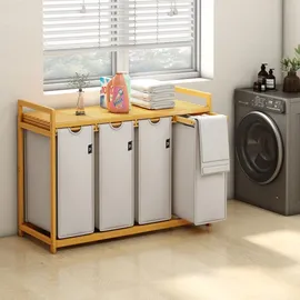 ADEL DREAM AdelDream Wäschekorb 200L, 4 Fächer, Wäschesammler mit Bambusrahmen,