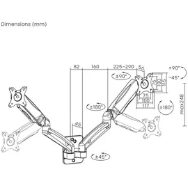 Maclean Brackets Wandhalterung für zwei Monitore 17–32" 9kg max, mechanische Feder, MC-988 | Schwarz