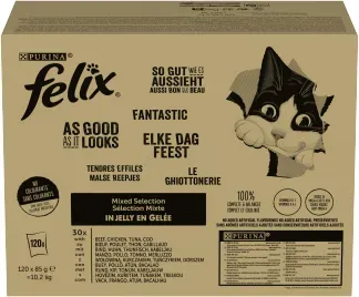 FELIX Fantastic Katzenfutter Auswahl an Geschmacksrichtungen in Gelee 120x85g (Rabatt für Stammkunden 3%)