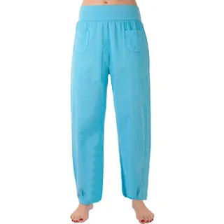FASHION YOU WANT Damen Leinenhose Größe 36/38 bis Größe 50/52 aus 100% Leinen - leichte Sommerhose Tunnelbund mit Gummizug und 2 aufgesetzten Taschen vorne - weiter Schnitt (42/44, türkis) - 42-44