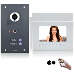 2 Familienhaus Fingerprint 2 Draht BUS Technik WLAN Video Türsprechanlage mit 170 Grad Kamera in Edelstahl 3x 7 Zoll Monitor Ja