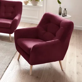 exxpo - sofa fashion Sessel »Scandi, Loungesessel mit tollem Sitzkomfort, hochwertige Polsterung«, bequem, hohe Holzfüße rot