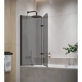 Badplaats Badewanne Austin Schwarz Grauglass 5mm mit Nanobeschichtung 120 x 140cm Duschwand Duschabtrennung Badewannenaufsatz