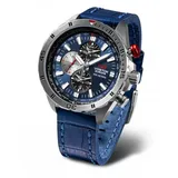 Vostok Europe Quarzuhr Almaz 320A652-L Herrenuhr Lederband Blau 47 mm, mit Alarmfunktion