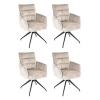 Home4You Polsterstühle 4er Set, Beige Schwarz Webstoff - Metallgestell