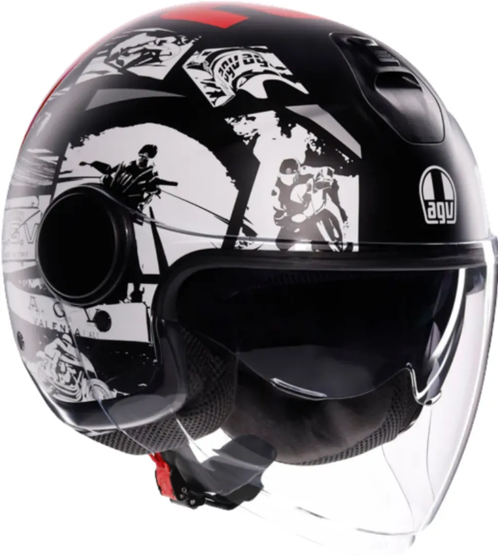 AGV Eteres History Jet Helm, zwart-wit-rood, S Voorman