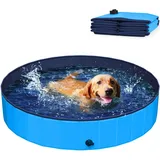 Kugooyi Hundepool fur Große Hunde, Faltbarer Haustier Planschbecken Hundebadewanne Hundeschwimmbad (120 x 30cm Blau)