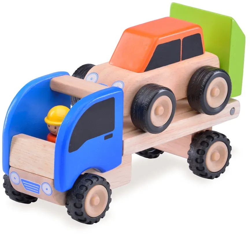 Autotransporter Spielzeug mit Auto 8,5 x 26 x 13 cm grün/orange, Gummireifen - Wonderworld - klappbare Rampe, leise Reifen