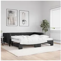 LuxusKollektion Schlafsofa Tagesbett Ausziehbar 100 x 200 mit Bettkasten & Matratze Schwarz schwarz