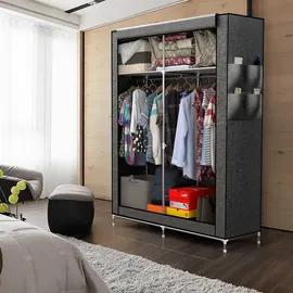 Intirilife Faltschrank 108x45x170 cm in MAUS GRAU - Schrank mit Reißverschluss aus Stoff Kleiderschrank mit Kleiderstange, Seitentasche und Fächern