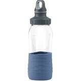 Emsa Trinkflasche Drink2Go Glas N3101000, 0,5 Liter | Schraubverschluss | 100% Dicht/hygienisch/rein | Silikonmanschette | Aqua Blau
