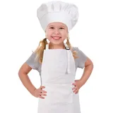 CRJHNS Kinderschürze und Kochhut-Set, verstellbare Baumwollschürzen mit großer Tasche, weiße Mädchen, Jungen, Küchenschürzen zum Kochen, Backen, Malen - S