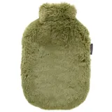 Fashy Wärmflasche mit Bezug aus HOCHWERTIGEM FLAUSCHBEZUG 2,0L, extra Soft Grün Olivgrün 2l (67381-66)