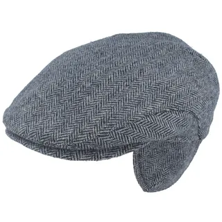 Breiter Schiebermütze einteilig mit Ohrenschutz und Fischgratmuster blau 61