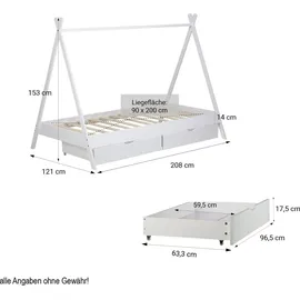Homestyle4u Hausbett 90 x 200 cm Kiefer lackiert weiß grau