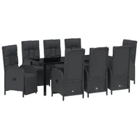 VidaXL 9-teiliges Garten-Ess-Set mit Kissen Schwarz aus Poly-Rattan