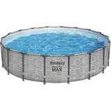 Bestway Steel Pro MAX Frame Pool Komplett-Set mit Filterpumpe Ø 549 x 122 cm, Steinwand-Optik (Cremegrau), rund