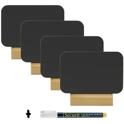 Securit® Mini Rechteckige Silhouette Kreidetafeln – 4er-Set – Mit Kreidemarker – Holzbasis