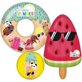 Happy People Happy Summer 3er Strandset Wasserball, Schwimmring & Luftmatratze