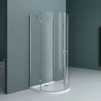 doporro Halbkreisdusche Duschkabine 90x90x190cm Glasdusche inkl. 4cm flacher Duschtasse in Weiß und Ablaufgarnitur ESG-Sicherheitsglas Klarglas inkl.