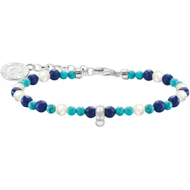 Thomas Sabo Charm-Armband mit weißen Perlen und blauen Beads, Silber 925, 19