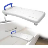 HENGMEI Badewannensitz Senioren, Badewannenbrett Badewannen Einstiegshilfe, Einstellbar Plastik Sitz Bath Erwachsene, Duschbrett für Badewanne mit Seifenablage und Haltegriff, Blau Griff