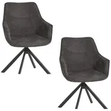 MR.DEKO Esszimmerstuhl Esszimmerstuhl 2er Set San Carlo dark grey drehbar (2 St), 360° Drehfunktion, robustes Metallgestell & strukturierter Stoff grau