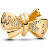 Pandora Moments Funkelndes Schleifen Charm aus Sterling Silber mit vergoldeter Metalllegierung und Zirkonia, Kompatibel Moments Armbänder, 763442C01