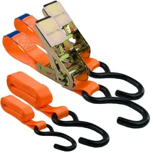 MCS Cargo Security Spanngurte mit Ratsche und Haken 2er Set, 25mm breit 4m lang, bis 700kg, Spanngurt orange, Zurrgurte für Ladungssicherung, Spanngurte Haken, Gurtband, Spanngurte 4m, 2 Stück / Pcs