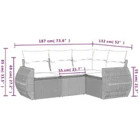 vidaXL 4-tlg. Garten-Sofagarnitur mit Kissen Schwarz Poly Rattan