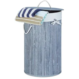 Relaxdays 3 x Wäschekorb Bambus, rund grau