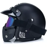 Motesen Retro Motorradhelm Capacetes PU Leder Open Face 3/4 Chopper Fahrradhelm DOT Jet Helm mit Goggle Maske oder Bubble Visier