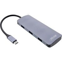 InLine USB 3.2 Gen.2 Hub, 4x USB-C + 3x USB-A, PD 100W, Aluminium, grau