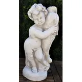 JS Garten Deko Beton Figur Statue Putte mit Fisch als Wasserspeier (ohne Schlauch) H 42 cm Dekofigur Gartenskulptur