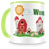 Samunshi® Kindertasse mit Namen Tasse Bauernhof Personalisierte Tasse mit Namen Kinder Kinderbecher mit Namen Kindergarten grün 300ml