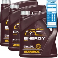 Mannol En3x 4L Mannol Energy 5W-30 Motorenöl passend für VW 502.00 505.00 MB 229.3 ACEA B3/B4 API SNergy 5W-30 Motoröl 4L