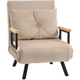 Homcom Schlafsessel,, Einzelsofa mit Bettfunktion, Relaxsessel mit Rückenkissen, Polstersofa mit Verstellbarer Rückenlehne, Samtoptik, 63 x 73 x 81 cm, Beige