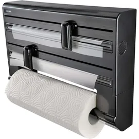 Leifheit Wandrollenhalter Parat Black, Küchenrollenhalter im modernen Design für DREI Rollen, saubere Schnittkanten, Küchenrollenwandhalter mit ergonomischer Form, Papierrollenhalter schwarz