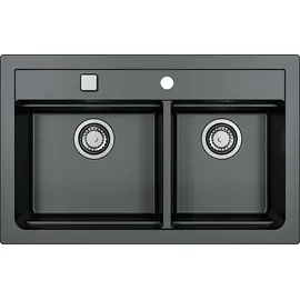 ALVEUS GRANITAL Spüle ATROX 50 in CARBON mit Pop-up-Siphon / Granitspüle - Schwarz