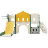 OKWISH Rutsche Spielrutsche Kletterspielzeug, (mit Rutsche, Tunnel, Basketballkorb, Kletterleiter, Stauraum), Spielturm grün