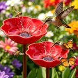 Regenfänger Gartenstecker Rost 3er, Gartendeko Vogeltränke Balkon, Insektentränke Bienentränke Cortenstahl, Garten Deko für Draußen Wetterfest, Metall Gartenstecker Blumen 66.5cm, Geschenk (F)