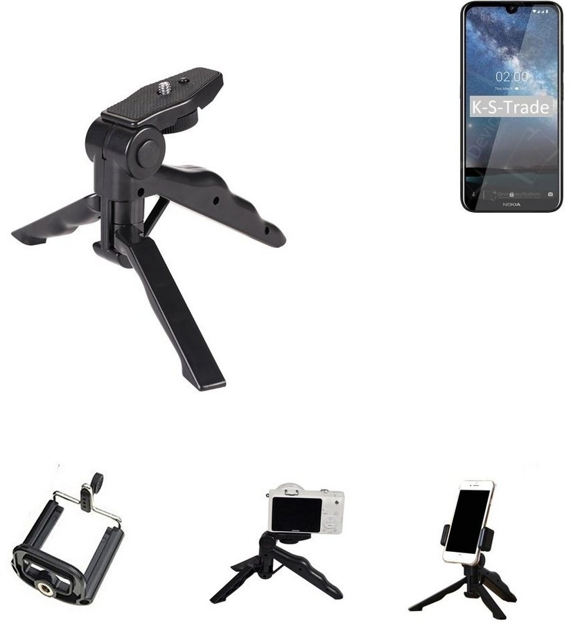 K-S-Trade für Nokia 2.2 Smartphone-Halterung, (Stativ Tisch-Ständer Dreibein Handy-Stativ Ständer Mini-Stativ) schwarz