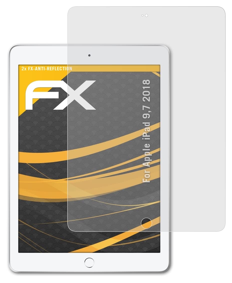 atFoliX Panzerfolie kompatibel mit Apple iPad 9,7 2018 Schutzfolie, entspiegelnde und stoßdämpfende FX Folie (2X)