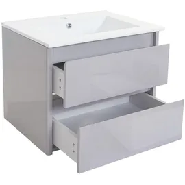 MCW Waschbecken + Unterschrank MCW-B19, Waschbecken Waschtisch Badezimmer, hochglanz 50x60cm grau