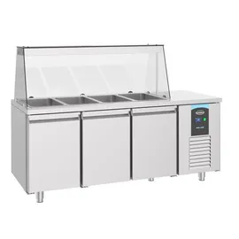 CombiSteel Gastro Kühltisch Kühltheke Saladette 4x 1/1GN, 3 Türen, 1865x700x850mm