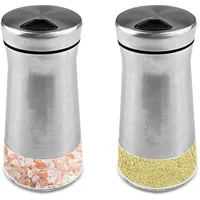 Relota 2 stück 120ml Gewürzgläser, Poröse Gewürzdosen Glas mit Drehbare Abdeckung aus Edelstahl, Gewürzstreuer Transparent mit 3 Arten von Gewürzlöchern für Salz, Pfeffer, Chillischoten