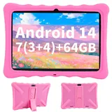 Veidoo Kinder-Tablet – 25,7 cm (10,1 Zoll) IPS-Augenpflege-Bildschirm, 7 GB (3 + 4) RAM, 64 GB ROM 512 GB erweiterbar, Dual-Kamera, WiFi 6, Octa-Core-Kindersicherungs-Tablet mit Silikon-Schutzhülle