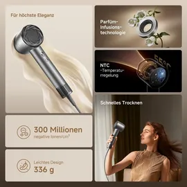 DREAME Glory Mix Haartrockner Mit Negativen Ionen,Aromatherapie-Haarpflege,3 austauschbare Multifunktionsdüsen,NTC 55°C Temperaturregelung,110K RPM - Schwarz