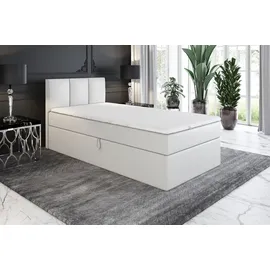 a&j möbelland gmbh Boxspringbett, Jugendbett NASI 80x200 (Links) mit Bettkästen, Bonell-Matratze und Topper. Farbe: Weiß. - Weiß