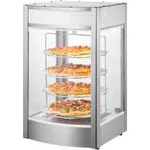 Vevor Kommerzieller Speisenwärmer für 14-Zoll-Pizza, 4-stufiger Pizzawärmer mit rotierender Dampfheizung, 30°C~85°C Temperaturregelung und Temperaturanzeige, 25 W Ofenlicht + obere LED für Pizzeria, Restaurant